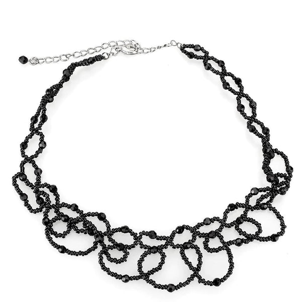 Necklace LO4721 Rhodium Brass Necklace with Synthetic in Jet