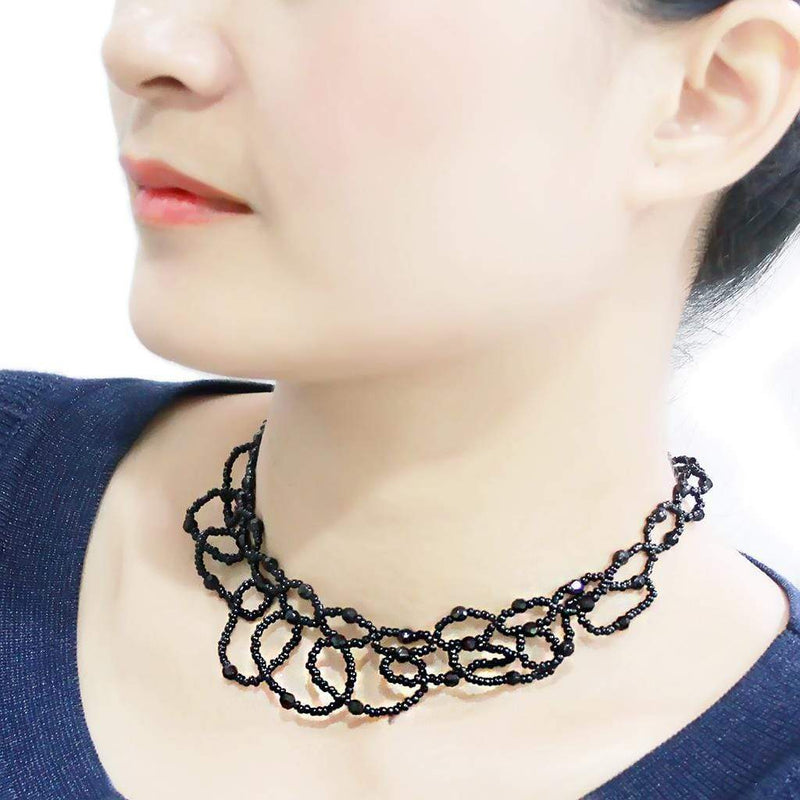 Necklace LO4721 Rhodium Brass Necklace with Synthetic in Jet