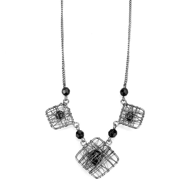 Silver Necklaces Necklace LO4727 Ruthenium White Metal Necklace with Synthetic in Jet Alamode Fashion Jewelry Outlet