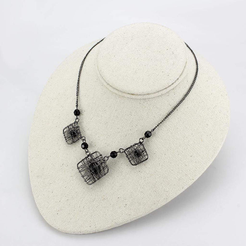 Silver Necklaces Necklace LO4727 Ruthenium White Metal Necklace with Synthetic in Jet Alamode Fashion Jewelry Outlet