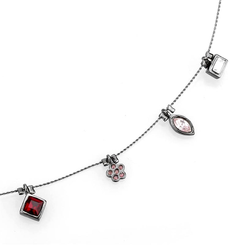 Necklace LO4729 Ruthenium White Metal Necklace with Top Grade Crystal
