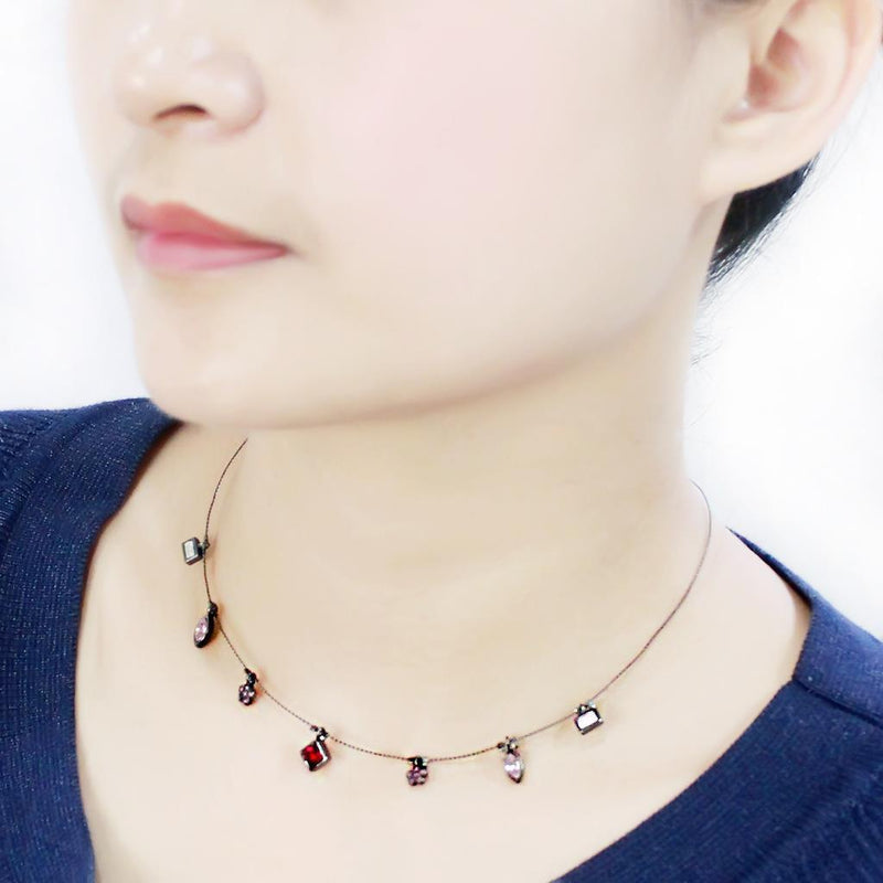 Necklace LO4729 Ruthenium White Metal Necklace with Top Grade Crystal