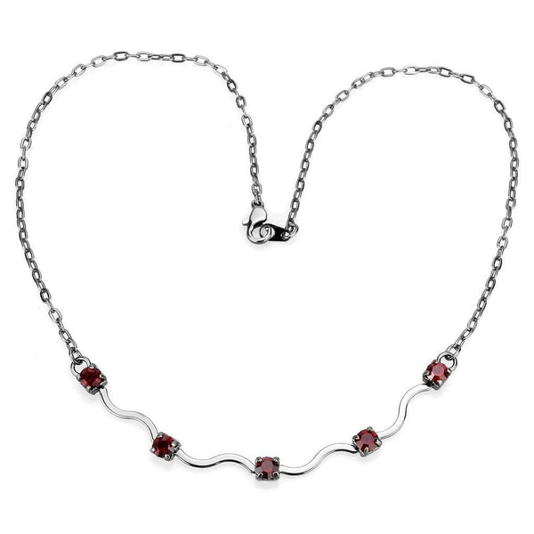 Necklace LO4730 Ruthenium White Metal Necklace with AAA Grade CZ in Siam