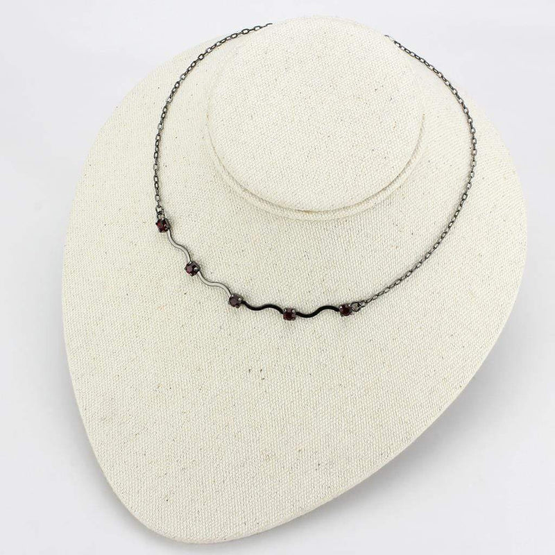 Necklace LO4730 Ruthenium White Metal Necklace with AAA Grade CZ in Siam