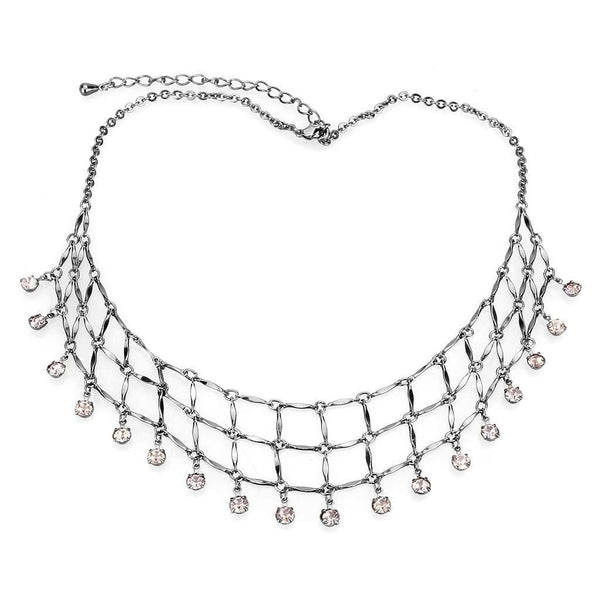 Necklace LO4731 Ruthenium White Metal Necklace with Top Grade Crystal