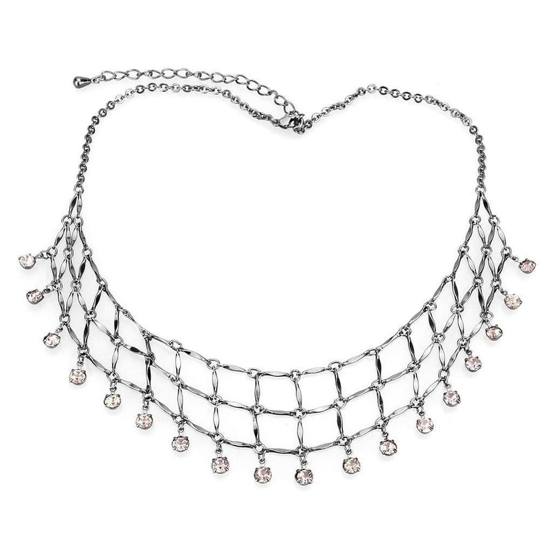Necklace LO4731 Ruthenium White Metal Necklace with Top Grade Crystal