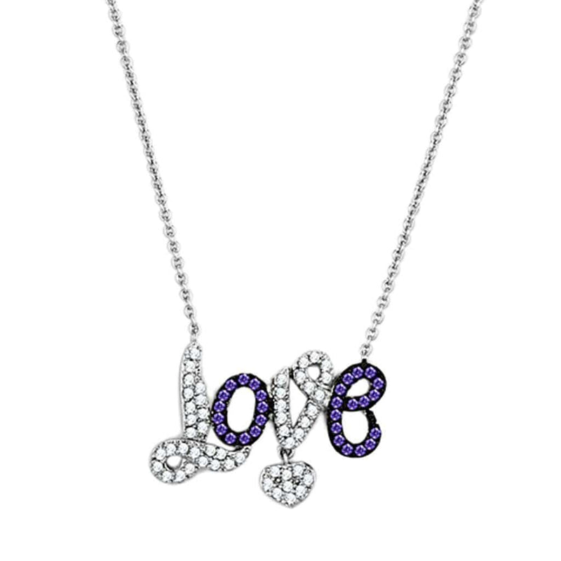 Necklaces For Women 3W414 Rhodium + Ruthenium Brass Necklace with CZ