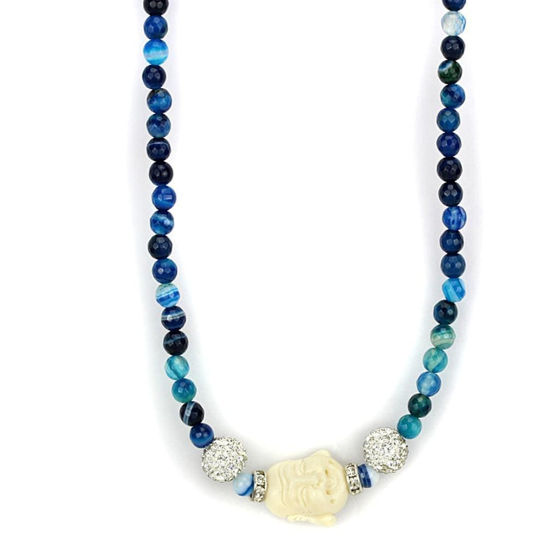 Silver Necklaces Silver Necklace LO3813 Antique Silver Brass Necklace with Synthetic Alamode Fashion Jewelry Outlet
