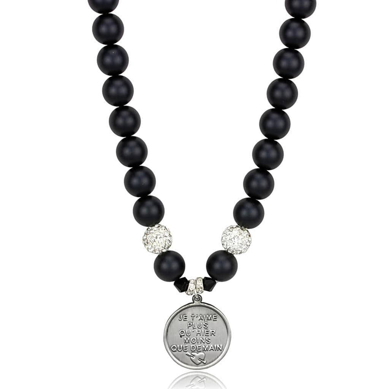 Silver Necklaces Silver Necklace LO3815 Antique Silver White Metal Necklace with Synthetic Alamode Fashion Jewelry Outlet