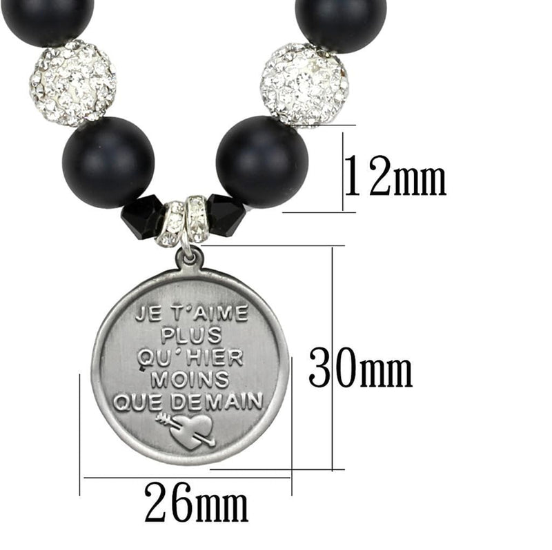 Silver Necklaces Silver Necklace LO3815 Antique Silver White Metal Necklace with Synthetic Alamode Fashion Jewelry Outlet