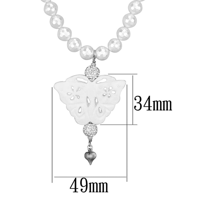 Silver Necklaces Silver Necklace LO3821 Antique Silver White Metal Necklace with Synthetic Alamode Fashion Jewelry Outlet