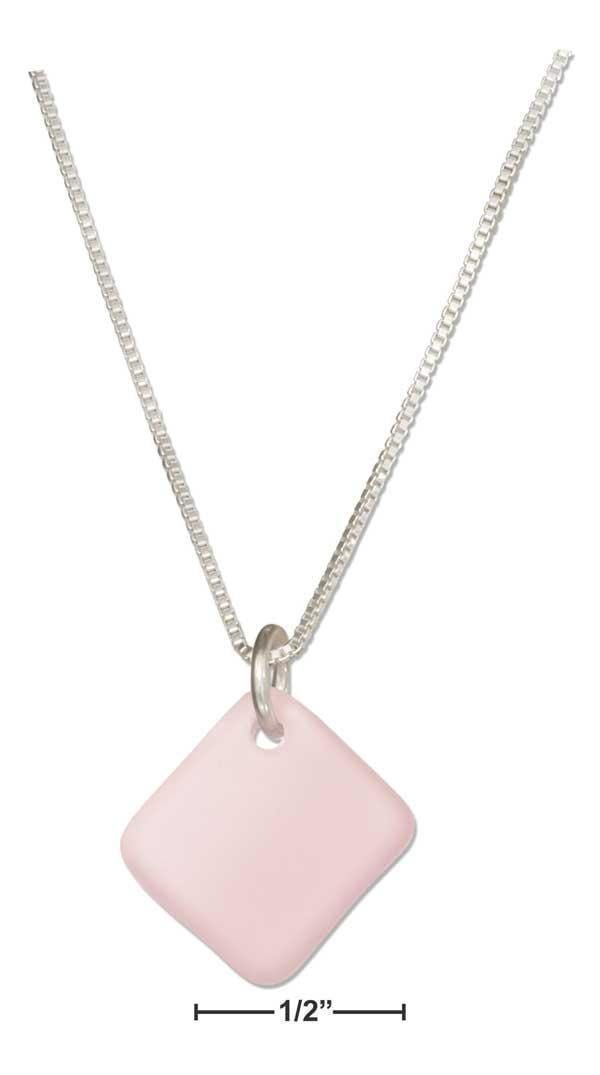 Silver Necklaces Sterling Silver 16"-18" Adjustable Blushing Pink Square Sea Glass Necklace JadeMoghul Inc.