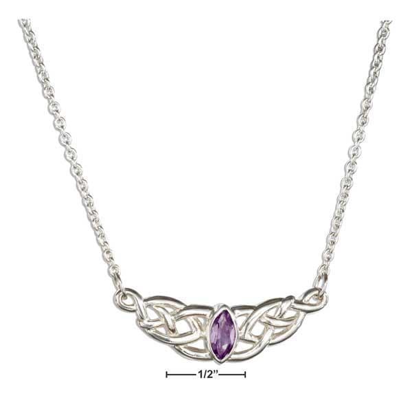 Silver Necklaces Sterling Silver 16-18" Adjustable Celtic Weave With Marquis Amethyst Necklace JadeMoghul Inc.