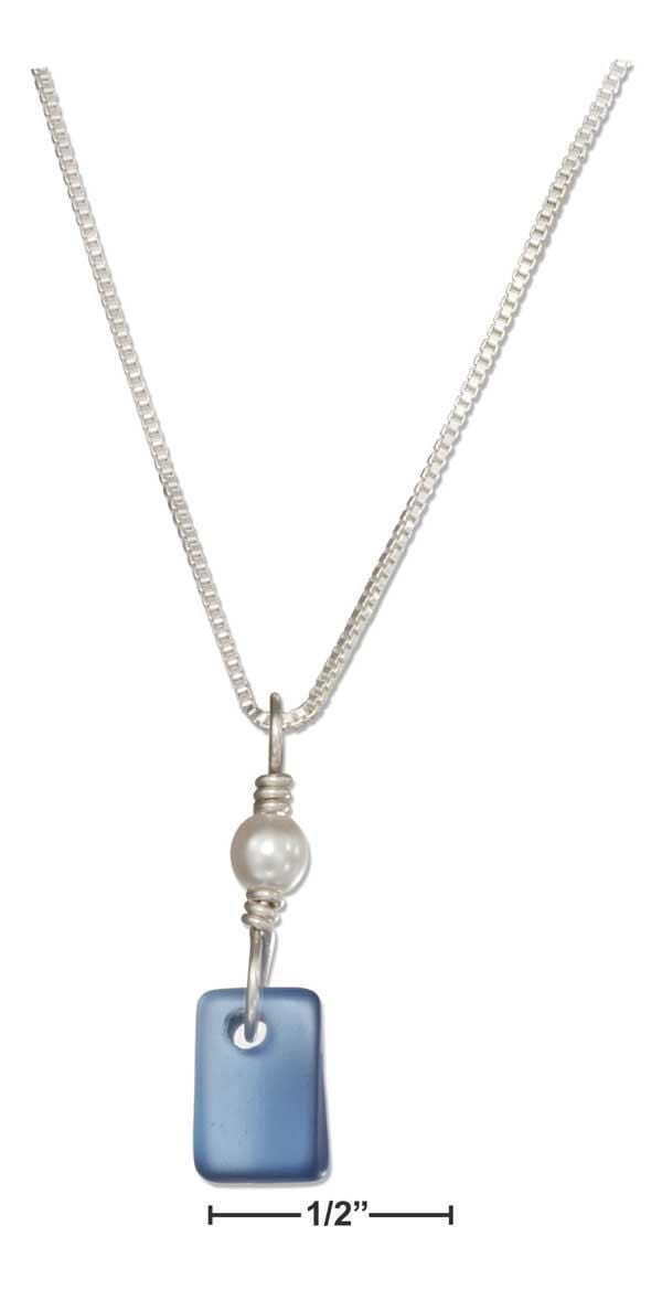 Silver Necklaces Sterling Silver 16"-18" Adjustable Cornflower Blue Rectangle Sea Glass Necklace JadeMoghul