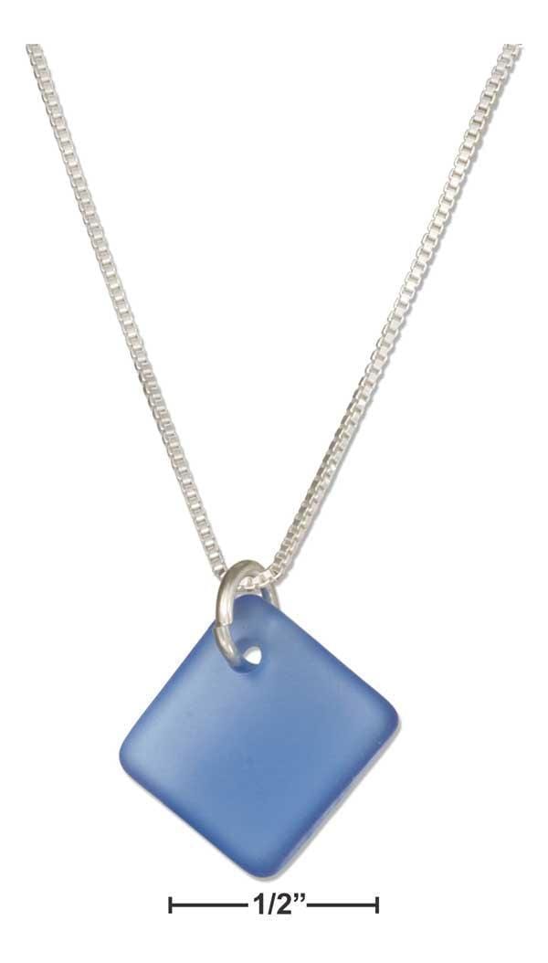 Silver Necklaces Sterling Silver 16"-18" Adjustable Cornflower Blue Square Sea Glass Necklace JadeMoghul
