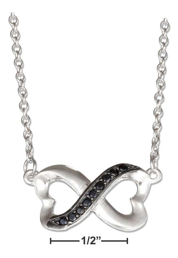 Silver Necklaces Sterling Silver 16"-18" Adjustable Heart Infinity Knot Black Cubic Zirconia Necklace JadeMoghul Inc.