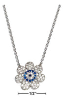 Silver Necklaces Sterling Silver 16"-18" Adjustable Micro Pave Clear And Blue Cubic Zirconia Flower Necklace JadeMoghul