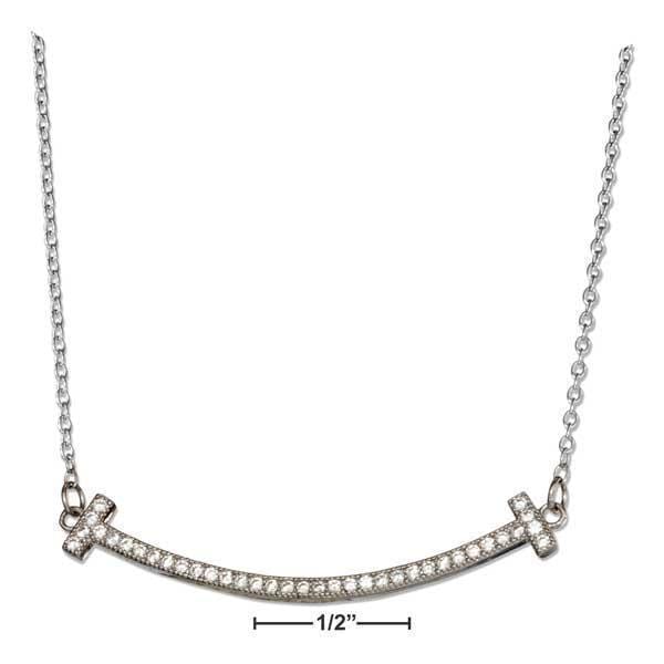 Silver Necklaces Sterling Silver 16"-18" Adjustable Micro Pave Cubic Zirconia Smile Necklace JadeMoghul Inc.