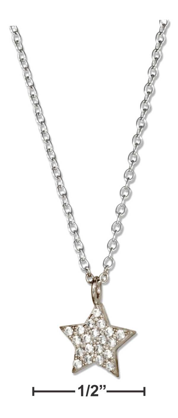 Silver Necklaces Sterling Silver 16"-18" Adjustable Micro Pave Star Necklace JadeMoghul Inc.