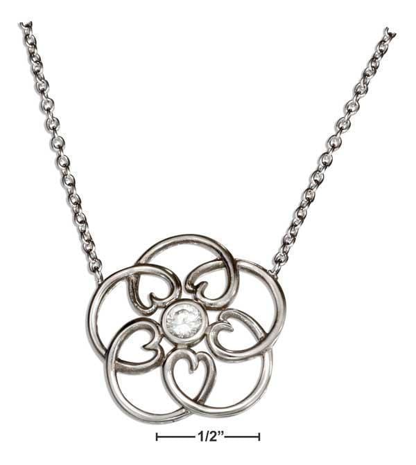 Silver Necklaces Sterling Silver 16"-18" Adjustable Open Flower Necklace With Cubic Zirconia JadeMoghul