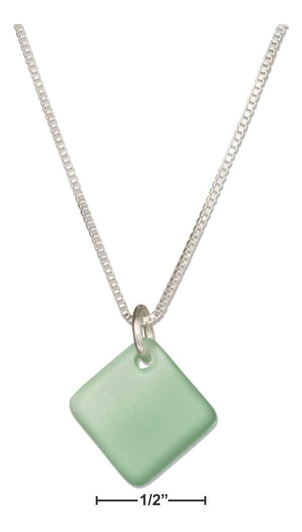 Silver Necklaces Sterling Silver 16"-18" Adjustable Seafoam Green Square Sea Glass Necklace JadeMoghul