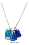 Silver Necklaces Sterling Silver 16"-18" Adjustable Shades Of Blue Rectangle Sea Glass Necklace JadeMoghul Inc.