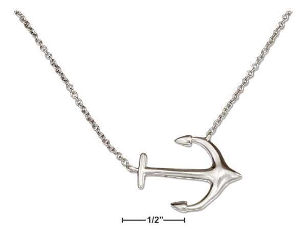 Silver Necklaces Sterling Silver 16"-18" Adjustable Sideways Anchor Necklace JadeMoghul