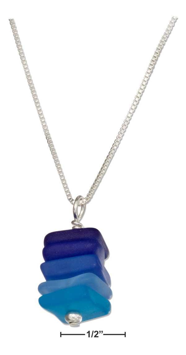 Silver Necklaces Sterling Silver 16"-18" Adjustable Stacked Shades Of Blue Purple Sea Glass Necklace JadeMoghul