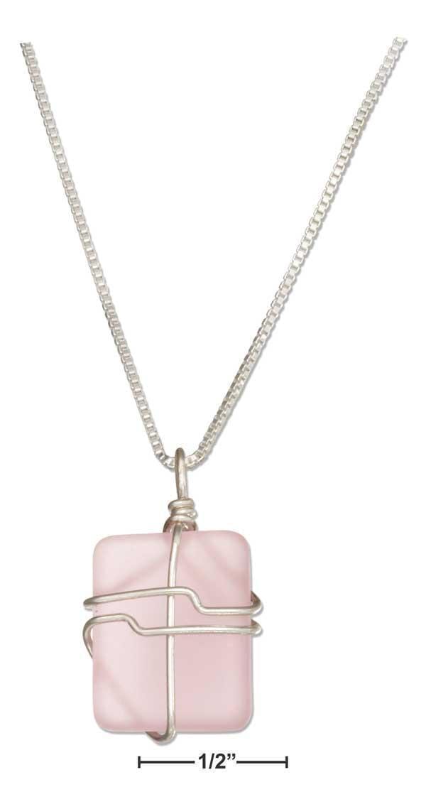 Silver Necklaces Sterling Silver 16"-18" Adjustable Wrapped Blushing Pink Sea Glass Necklace JadeMoghul Inc.