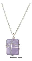 Silver Necklaces Sterling Silver 16"-18" Adjustable Wrapped Lavender Blue Sea Glass Necklace JadeMoghul Inc.