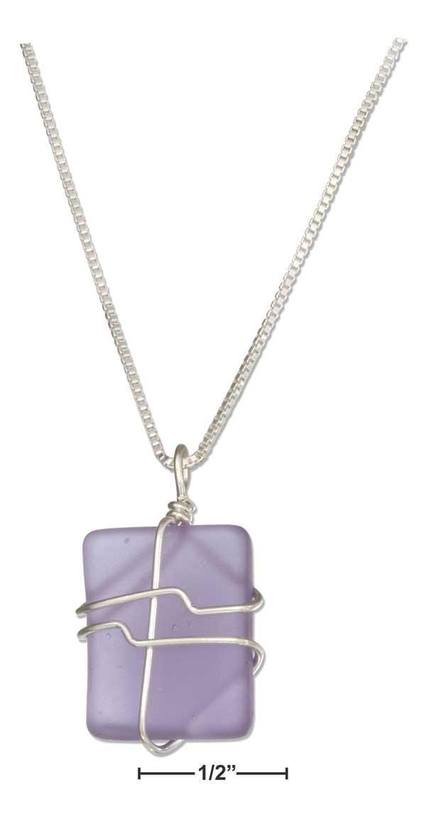 Silver Necklaces Sterling Silver 16"-18" Adjustable Wrapped Lavender Blue Sea Glass Necklace JadeMoghul Inc.