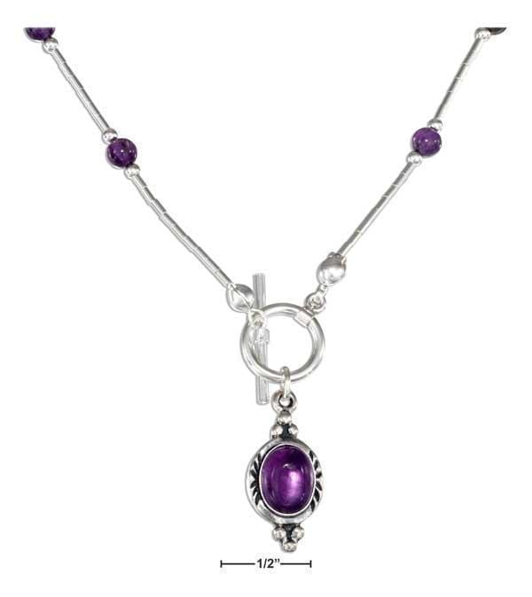 Silver Necklaces Sterling Silver 16" Amethyst Beaded Liquid Silver Toggle Necklace JadeMoghul Inc.