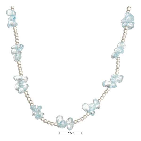 Silver Necklaces Sterling Silver 16" Blue Topaz Nugget Cluster On 2MM Bead Chain Necklace JadeMoghul Inc.