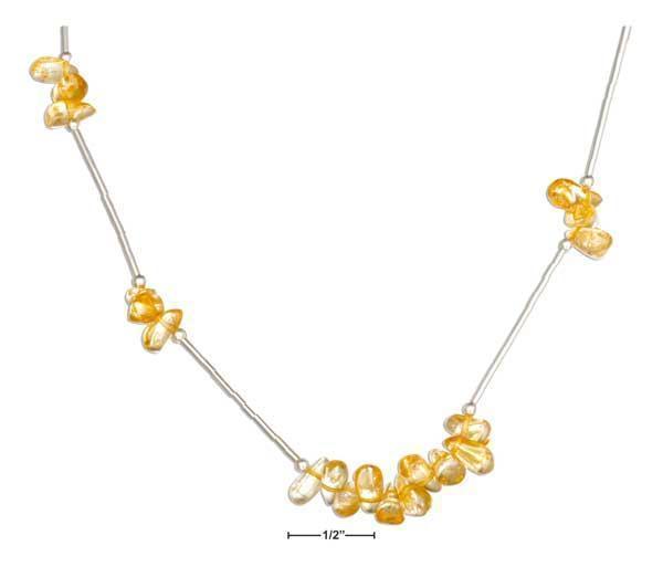 Silver Necklaces Sterling Silver 16" Citrine Nuggets On Liquid Silver Necklace JadeMoghul Inc.