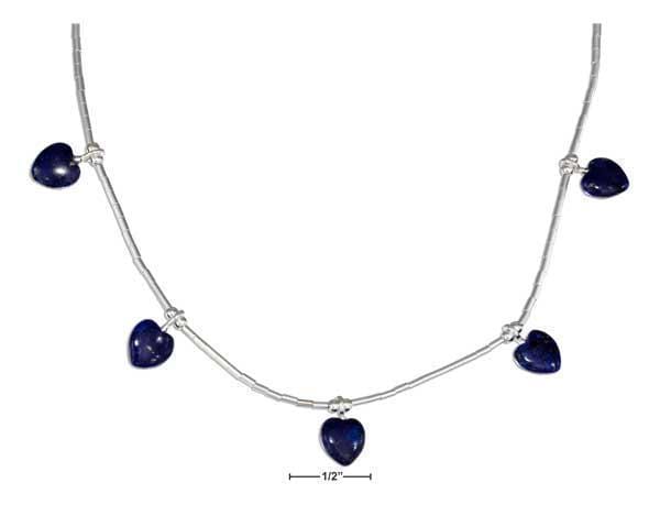 Silver Necklaces Sterling Silver 16" Liquid Silver And Beaded Lapis Hearts Necklace JadeMoghul Inc.