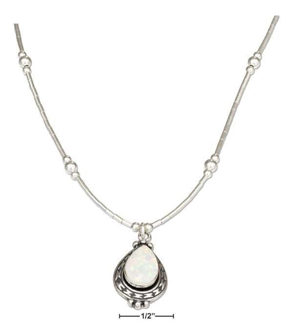 Silver Necklaces Sterling Silver 16" Liquid Silver And Teardrop Synthetic White Opal Necklace JadeMoghul Inc.
