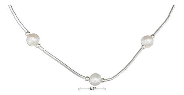 Silver Necklaces Sterling Silver 16" Liquid Silver And White Freshwater Cultured Pearls Necklace JadeMoghul Inc.