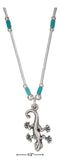 Silver Necklaces Sterling Silver 16" Liquid Silver Gecko Necklace With Simulated Turquoise Heishi JadeMoghul Inc.
