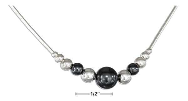 Silver Necklaces Sterling Silver 16" Liquid Silver Graduated Synthetic Hematite Beads Necklace JadeMoghul Inc.