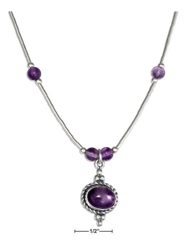 Silver Necklaces Sterling Silver 16" Liquid Silver Roped Oval Amethyst Necklace JadeMoghul Inc.