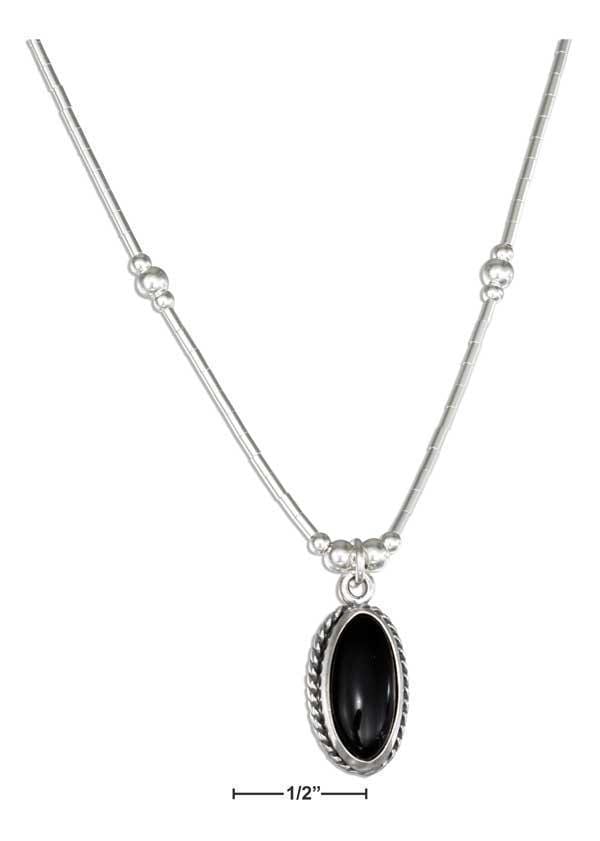 Silver Necklaces Sterling Silver 16" Liquid Silver With Oval Simulated Black Onyx Necklace JadeMoghul Inc.