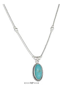 Silver Necklaces Sterling Silver 16" Liquid Silver With Oval Simulated Turquoise Necklace JadeMoghul Inc.