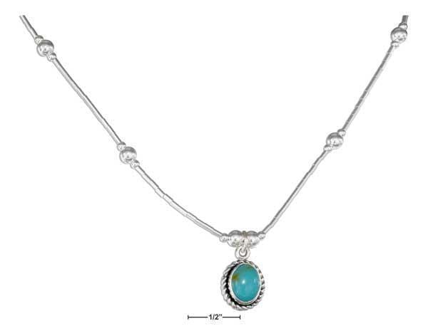 Silver Necklaces Sterling Silver 16" Roped Edge Oval Simulated Turquoise Pendant Necklace JadeMoghul Inc.