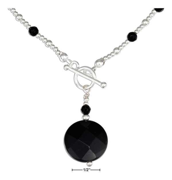 Silver Necklaces Sterling Silver 16" Round Faceted Onyx Necklace With Onyx And Silver Beads JadeMoghul Inc.