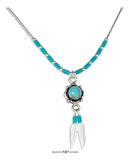 Silver Necklaces Sterling Silver 16" Simulated Turquoise Concho & Feathers Liquid Silver Necklace JadeMoghul Inc.