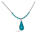 Silver Necklaces Sterling Silver 16" Simulated Turquoise Teardrop Necklace On Liquid Silver With Heishi JadeMoghul Inc.