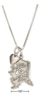 Silver Necklaces Sterling Silver 18" Alaska State Pendant Necklace With Heart Charm JadeMoghul