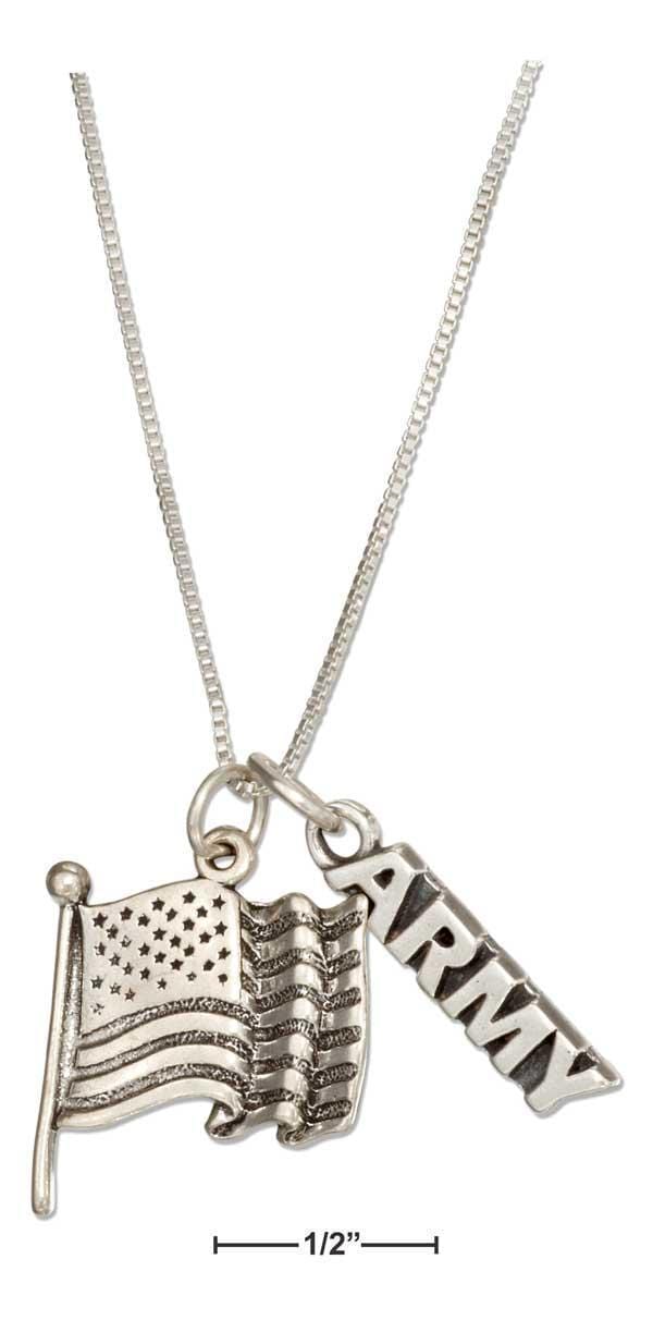 Silver Necklaces Sterling Silver 18" "Army" With American Flag Pendant Necklace JadeMoghul Inc.