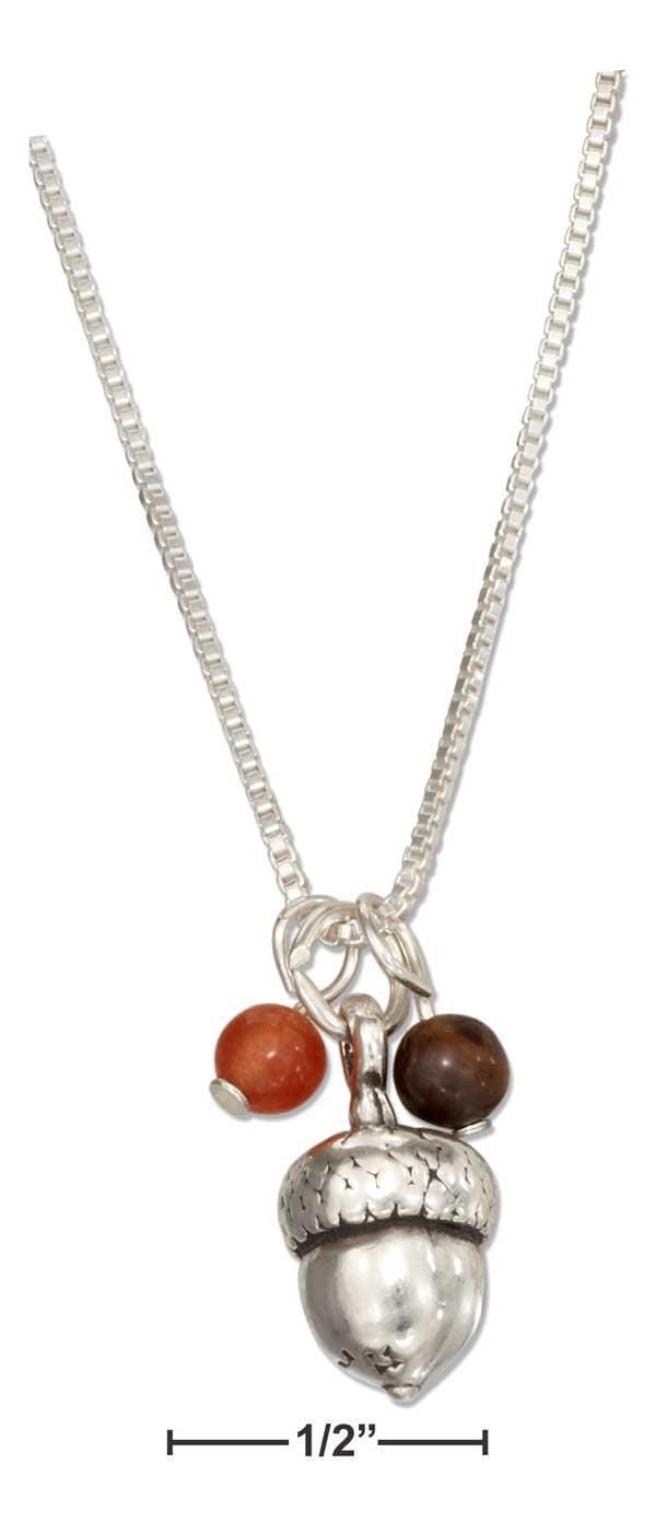 Silver Necklaces Sterling Silver 18" Autumn Acorn Pendant Necklace With Brown And Orange Beads JadeMoghul Inc.