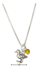 Silver Necklaces Sterling Silver 18" Baby Duck Pendant Necklace With Yellow Glass Bead JadeMoghul